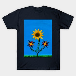 3 Sunflowers on grass T-Shirt